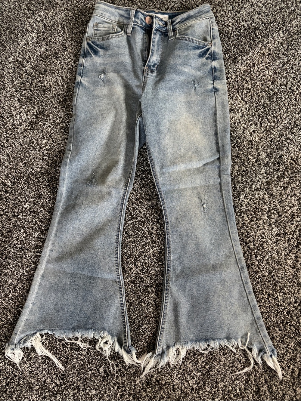 YMI Light Blue Distressed cropped Flare Jeans with Raw Hem